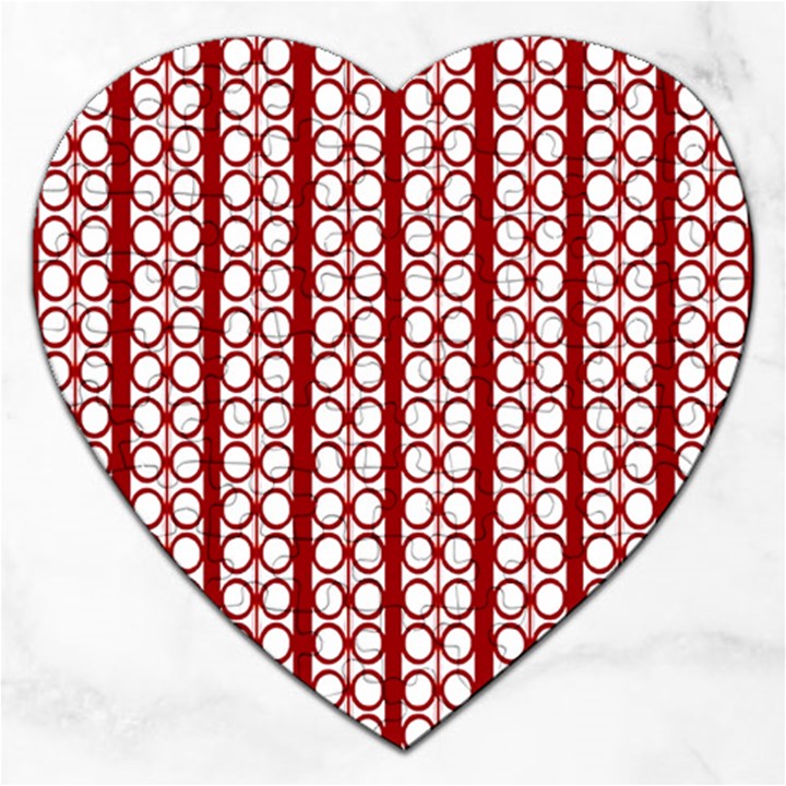 Circles Lines Red White Pattern Jigsaw Puzzle (Heart)