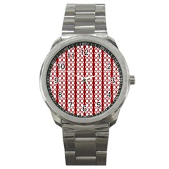 Circles Lines Red White Pattern Sport Metal Watch by BrightVibesDesign