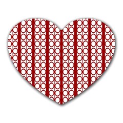 Circles Lines Red White Pattern Heart Mousepads by BrightVibesDesign