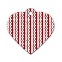 Circles Lines Red White Pattern Dog Tag Heart (one Side) by BrightVibesDesign