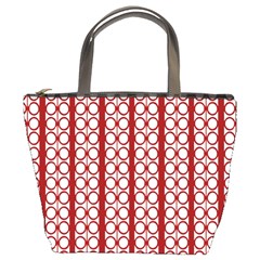 Circles Lines Red White Pattern Bucket Bag by BrightVibesDesign