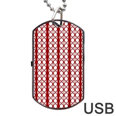 Circles Lines Red White Pattern Dog Tag Usb Flash (two Sides) by BrightVibesDesign