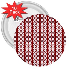 Circles Lines Red White Pattern 3  Buttons (10 Pack)  by BrightVibesDesign