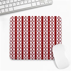 Circles Lines Red White Pattern Large Mousepads by BrightVibesDesign