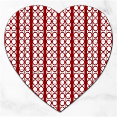 Circles Lines Red White Pattern Jigsaw Puzzle (heart) by BrightVibesDesign