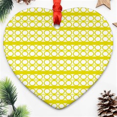 Circles Lines Yellow Modern Pattern Ornament (heart) by BrightVibesDesign