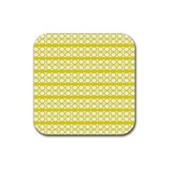 Circles Lines Yellow Modern Pattern Rubber Coaster (square)  by BrightVibesDesign