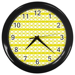 Circles Lines Yellow Modern Pattern Wall Clock (black) by BrightVibesDesign