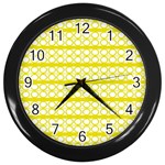 Circles Lines Yellow Modern Pattern Wall Clock (Black) Front