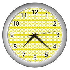 Circles Lines Yellow Modern Pattern Wall Clock (silver) by BrightVibesDesign