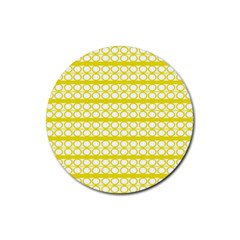 Circles Lines Yellow Modern Pattern Rubber Coaster (round)  by BrightVibesDesign