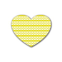 Circles Lines Yellow Modern Pattern Rubber Coaster (heart)  by BrightVibesDesign