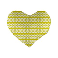 Circles Lines Yellow Modern Pattern Standard 16  Premium Flano Heart Shape Cushions by BrightVibesDesign