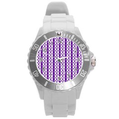 Circles Lines Purple White Modern Design Round Plastic Sport Watch (l) by BrightVibesDesign