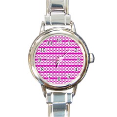 Circles Lines Bright Pink Modern Pattern Round Italian Charm Watch