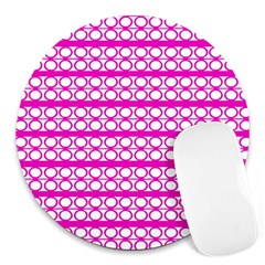 Circles Lines Bright Pink Modern Pattern Round Mousepads by BrightVibesDesign