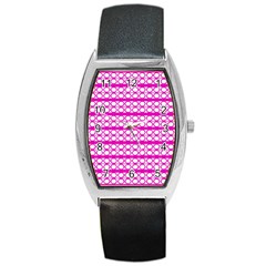 Circles Lines Bright Pink Modern Pattern Barrel Style Metal Watch by BrightVibesDesign