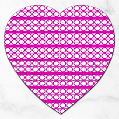 Circles Lines Bright Pink Modern Pattern Jigsaw Puzzle (heart) by BrightVibesDesign