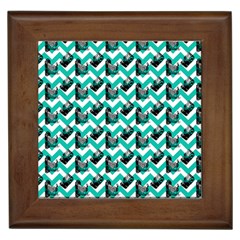 Vintage Camera Chevron Aqua Framed Tiles by snowwhitegirl