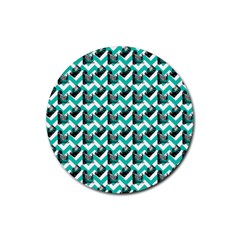 Vintage Camera Chevron Aqua Rubber Coaster (round)  by snowwhitegirl