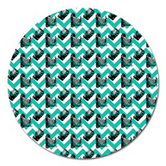 Vintage Camera Chevron Aqua Magnet 5  (round) by snowwhitegirl