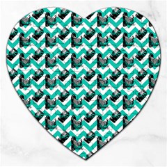 Vintage Camera Chevron Aqua Jigsaw Puzzle (heart) by snowwhitegirl