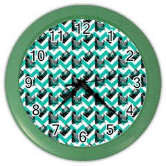 Vintage Camera Chevron Aqua Color Wall Clock by snowwhitegirl