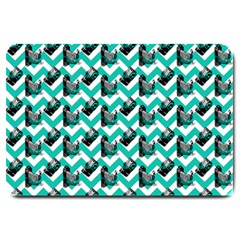 Vintage Camera Chevron Aqua Large Doormat  by snowwhitegirl