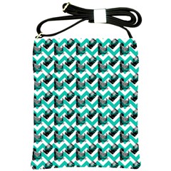 Vintage Camera Chevron Aqua Shoulder Sling Bag by snowwhitegirl