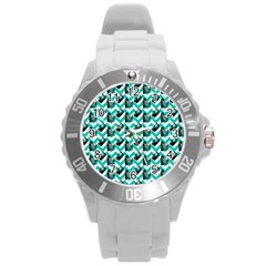 Vintage Camera Chevron Aqua Round Plastic Sport Watch (l) by snowwhitegirl