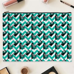 Vintage Camera Chevron Aqua Cosmetic Bag (xxxl) by snowwhitegirl