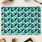 Vintage Camera Chevron Aqua Cosmetic Bag (XXXL) Back