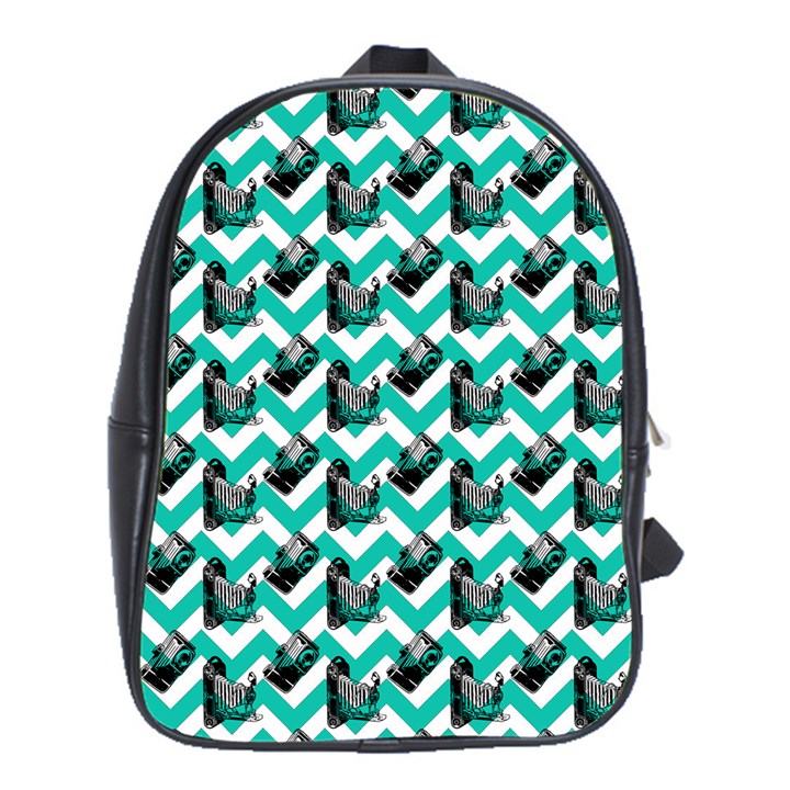 Vintage Camera Chevron Aqua School Bag (XL)