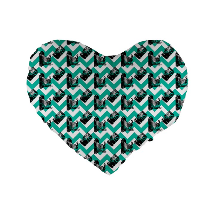 Vintage Camera Chevron Aqua Standard 16  Premium Flano Heart Shape Cushions