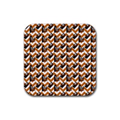 Vintage Camera Chevron Orange Rubber Coaster (square)  by snowwhitegirl