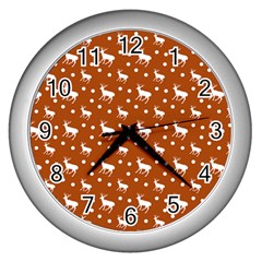 Deer Dots Orange Wall Clock (silver) by snowwhitegirl