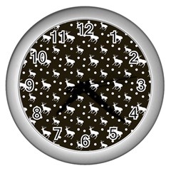 Deer Dots Brown Wall Clock (silver) by snowwhitegirl