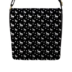 Deer Dots Black Flap Closure Messenger Bag (L)