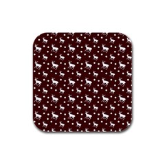 Deer Dots Red Rubber Square Coaster (4 pack) 