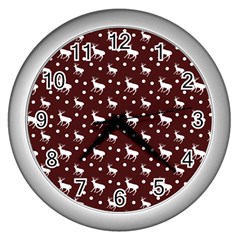 Deer Dots Red Wall Clock (Silver)