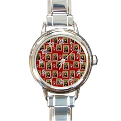 Mona Lisa Frame Pattern Red Round Italian Charm Watch by snowwhitegirl