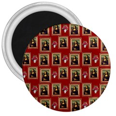 Mona Lisa Frame Pattern Red 3  Magnets by snowwhitegirl