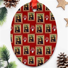 Mona Lisa Frame Pattern Red Ornament (oval) by snowwhitegirl