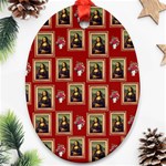 Mona Lisa Frame Pattern Red Ornament (Oval) Front