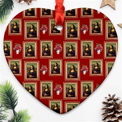 Mona Lisa Frame Pattern Red Ornament (heart)