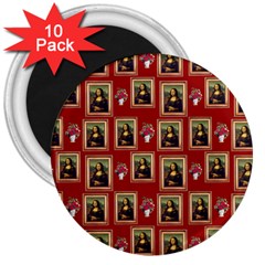 Mona Lisa Frame Pattern Red 3  Magnets (10 Pack)  by snowwhitegirl