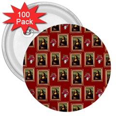 Mona Lisa Frame Pattern Red 3  Buttons (100 Pack)  by snowwhitegirl