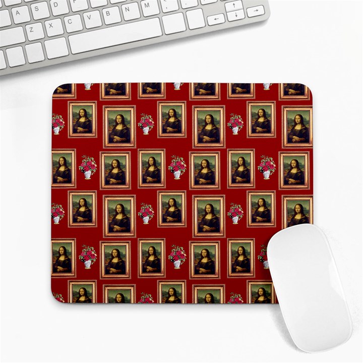 Mona Lisa Frame Pattern Red Large Mousepads