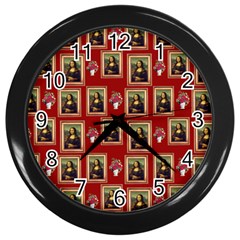 Mona Lisa Frame Pattern Red Wall Clock (black) by snowwhitegirl