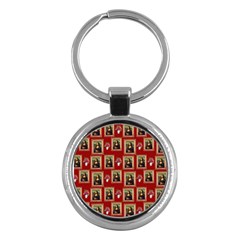 Mona Lisa Frame Pattern Red Key Chains (round)  by snowwhitegirl